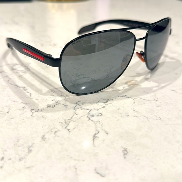 Prada Sport Sunglasses PS54TS 1AB2F2 61mm Black / Polarized Light Grey Mirror - Picture 2 of 4